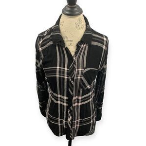 Rails Flannel Button Plaid Shirt, Black and Light Pink